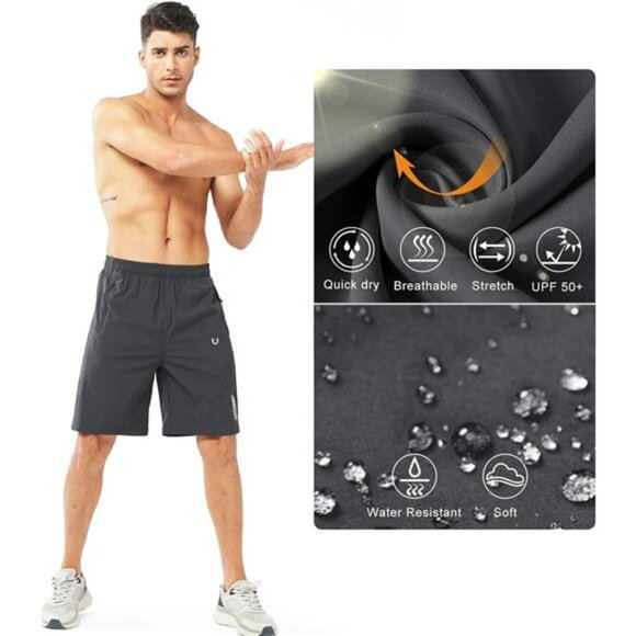Mens Quick Dry Running Shorts 7in Gym Workout Tennis Hiking Zipper Pockets - Picture 4 of 7